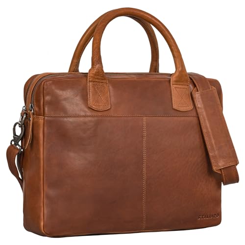 STILORD 'Performance' XL Vintage Aktentasche Herren Leder Laptoptasche 15,6 Zoll Umhängetasche Arbeitstasche Damen Business Büro Uni Echtleder, Farbe:sila - braun von STILORD