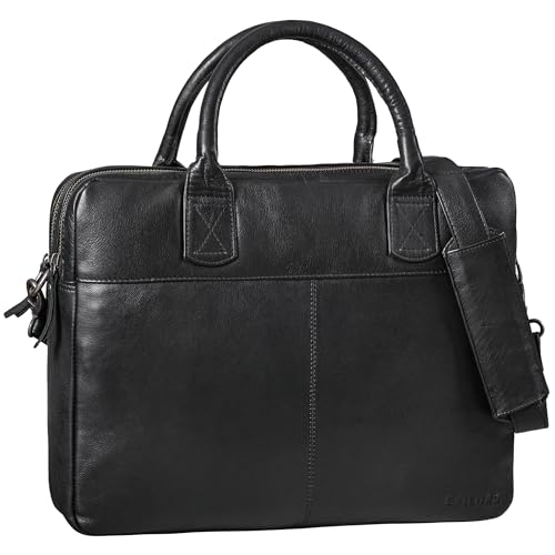 STILORD 'Performance' XL Vintage Aktentasche Herren Leder Laptoptasche 15,6 Zoll Umhängetasche Arbeitstasche Damen Business Büro Uni Echtleder, Farbe:natural black von STILORD