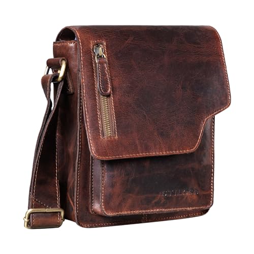 STILORD 'Pete' Umhängetasche Leder klein Männer Schultertasche Vintage Messenger Bag Herren 8,4 Zoll Tablettasche echtes Leder, Farbe:florida - braun von STILORD