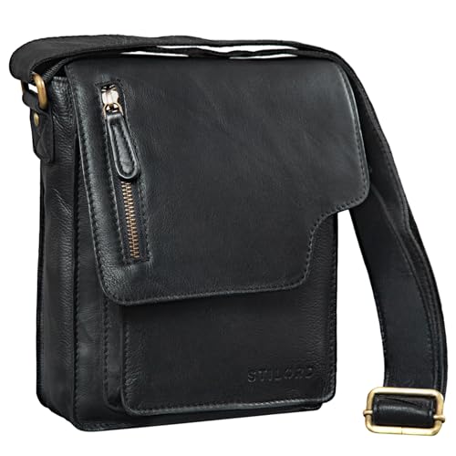 STILORD 'Pete' Umhängetasche Leder klein Männer Schultertasche Vintage Messenger Bag Herren 8,4 Zoll Tablettasche echtes Leder, Farbe:schwarz von STILORD