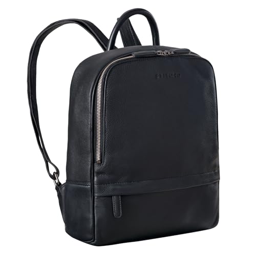 STILORD 'Peyton' Rucksack Leder Arbeit Büro Backpack Herren Damen Business Schule für DIN A4 und für 13,3 Zoll MacBook Vintage Echtleder, Farbe:schwarz von STILORD