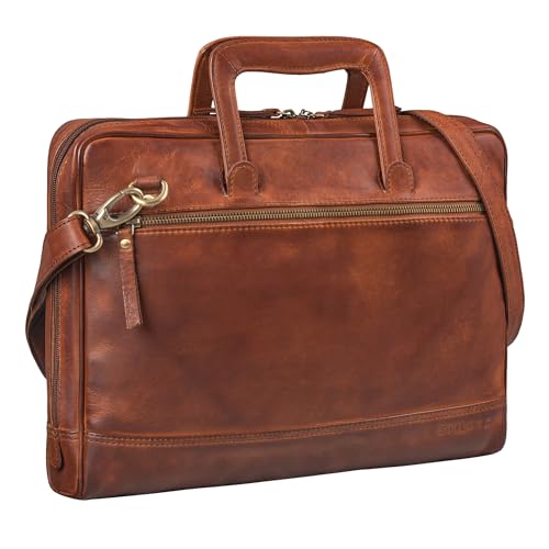 STILORD 'Pierce' Laptoptasche mit Griff Leder Aktentasche 15 Zoll Vintage Dokumententasche A4 Business Bürotasche mit Schultergurt und Handschlaufe, Farbe:Brandy - Cognac von STILORD