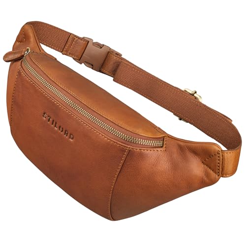 STILORD 'Pino' Elegante Bauchtasche Leder Klein als Handy Gürteltasche Vintage Hüfttasche Damen oder Brusttasche Herren Leder Kleiner Brustbeutel Echtleder, Farbe:Kara - Cognac von STILORD