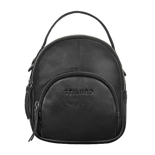 STILORD 'Polina' Frauen Mini Daypack Leder XS City Backpack Tagesrucksack Klein Leder Stadtrucksack Kleine Handy Schultertasche Damen Casual Bag, Farbe:schwarz von STILORD