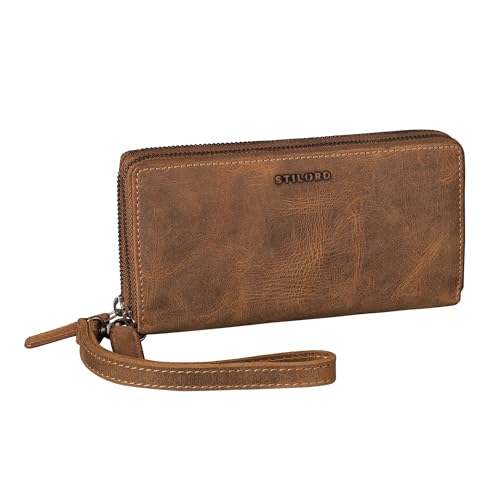 STILORD 'Poppy' 3-in-1 XL Leder Geldbörse Damen Groß mit Handyfach 12 Kartenfächer Doppelter Reißverschluss RFID-Schutz Clutch Echtleder Portemonnaie mit vielen Fächern, Farbe:Bergamo - braun von STILORD