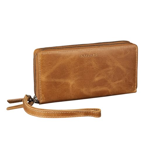 STILORD 'Poppy' 3-in-1 XL Leder Geldbörse Damen Groß mit Handyfach 12 Kartenfächer Doppelter Reißverschluss RFID-Schutz Clutch Echtleder Portemonnaie mit vielen Fächern, Farbe:Perugia-braun von STILORD