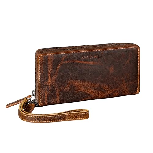 STILORD 'Poppy' 3-in-1 XL Leder Geldbörse Damen Groß mit Handyfach 12 Kartenfächer Doppelter Reißverschluss RFID-Schutz Clutch Echtleder Portemonnaie mit vielen Fächern, Farbe:luino - braun von STILORD