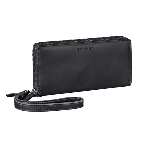 STILORD 'Poppy' 3-in-1 XL Leder Geldbörse Damen Groß mit Handyfach 12 Kartenfächer Doppelter Reißverschluss RFID-Schutz Clutch Echtleder Portemonnaie mit vielen Fächern, Farbe:schwarz von STILORD