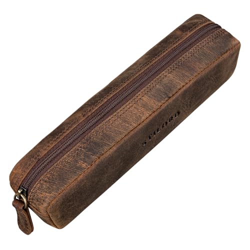 STILORD 'Preston' Etui aus Leder Federmäppchen Vintage Vintage Lederetui Stifterolle Retro Schlamperrolle Damen Herren Faulenzer Echtleder, Farbe:Kreta - braun von STILORD