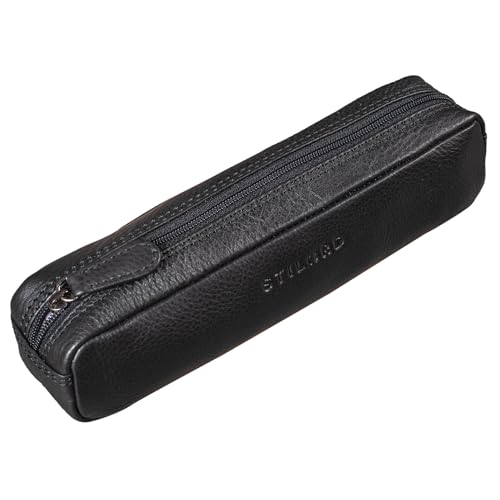 STILORD 'Preston' Etui aus Leder Federmäppchen Vintage Vintage Lederetui Stifterolle Retro Schlamperrolle Damen Herren Faulenzer Echtleder, Farbe:schwarz von STILORD