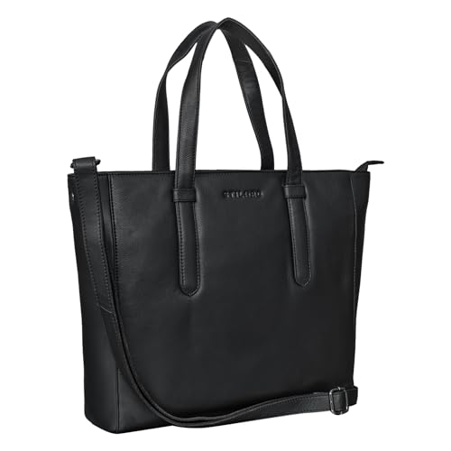 STILORD 'Rachel' Tote Bag Leder Damen Umhängetasche Groß Schultertasche Laptop Handtasche Shopper XL Vintage Echtleder, Farbe:schwarz von STILORD