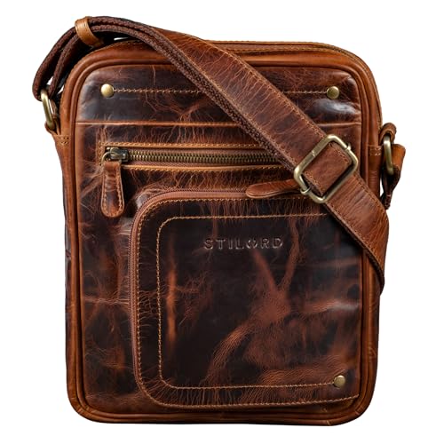 STILORD 'Randall' Vintage Ledertasche Umhängetasche Messenger Bag DIN A5 Tablettasche 9,7 Zoll für iPad Herrentasche Cross Body Bag Echtes Leder, Farbe:kara - cognac von STILORD