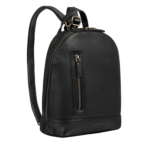 STILORD 'Reed' Lederrucksack Klein Damen Daypack Cityrucksack Elegant für 10.1 Zoll Tablet Vintage Backpack Business Rucksacktasche aus Echtem Leder, Farbe:schwarz von STILORD