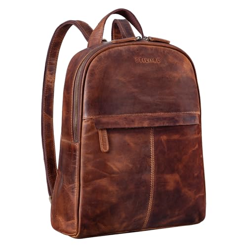 STILORD 'Renée' Arbeitsrucksack Leder Eleganter Rucksack Herren Damen Vintage Daypack für MacBook 13,3 Zoll Schultertasche zum Reisen Business Bag Echtleder, Farbe:Kara - Cognac von STILORD