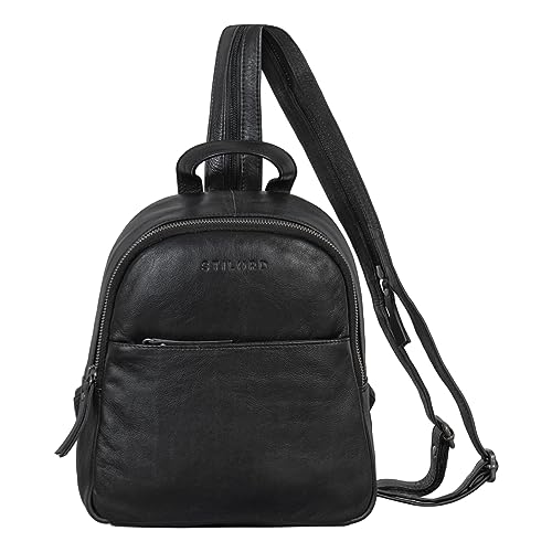 STILORD 'Rey' 2-in-1 Crossbody Rucksack Leder Damen Klein Sling Bag Rucksacktasche Frauen Mini Crossover Bag Ledertasche elegant Daypack Vintage Womens Backpack Echtleder, Farbe:schwarz von STILORD