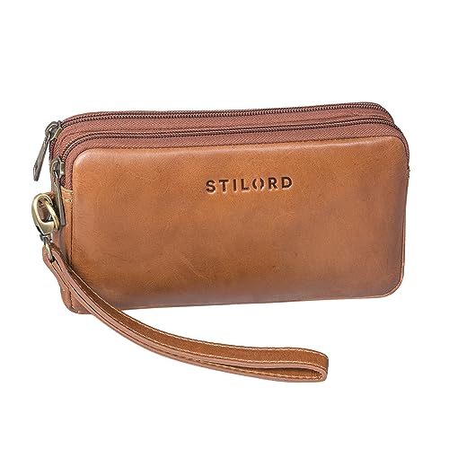 STILORD 'Richie' Handgelenktasche Leder Männer Kleine Herrenhandtasche mit Abnehmbarer Schlaufe Moderne Doppelkammer Geldbörse aus Hochwertigem Leder, Farbe:mocca - dunkelbraun von STILORD