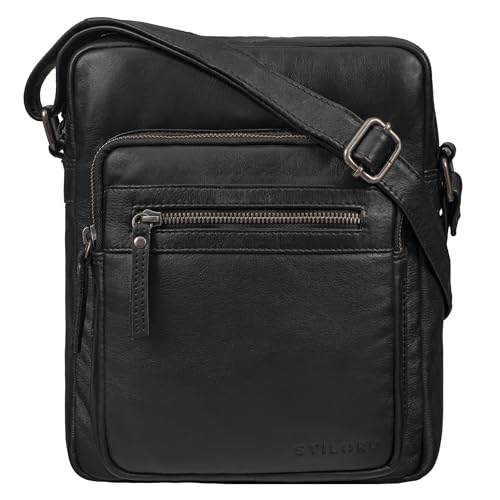 STILORD 'Ringo' Leder Umhängetasche Herren Schultertasche Vintage Crossbody Bag Retro Tasche mit vielen Fächern Männer Ledertasche, Farbe:schwarz von STILORD