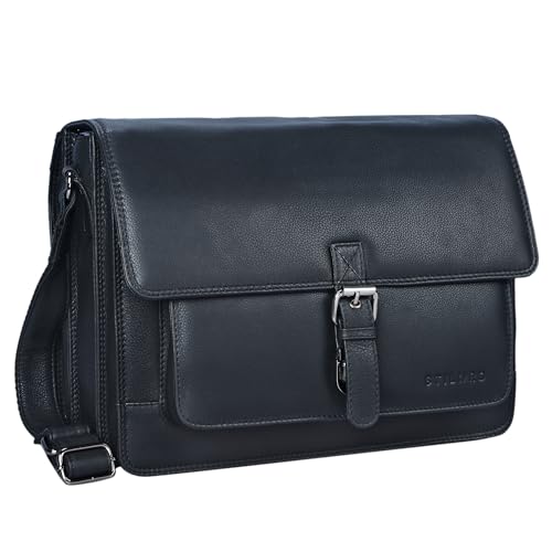 STILORD 'Romeo' Kleine Aktentasche Leder für Herren Damen Vintage Businesstasche Bürotasche für DIN A4 Dokumente und 13,3 Zoll Laptops MacBooks aus echtem Leder, Farbe:schwarz von STILORD