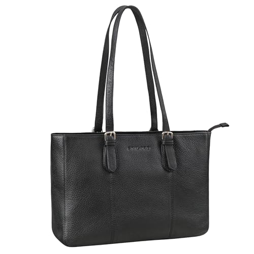 STILORD 'Rosalind' Damen Leder Handtasche Mittelgroß Umhängetasche groß Lederhandtasche Frauen Echtleder Shopper Tasche Damen, Farbe:schwarz von STILORD