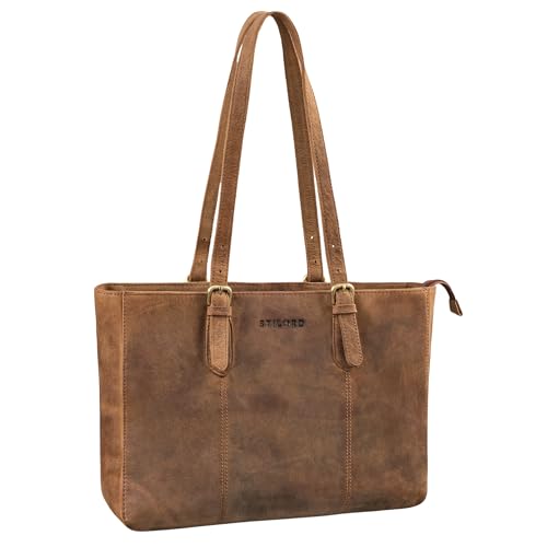 STILORD 'Rosalind' Damen Leder Handtasche Mittelgroß Umhängetasche groß Lederhandtasche Frauen Echtleder Shopper Tasche Damen, Farbe:torino - braun von STILORD