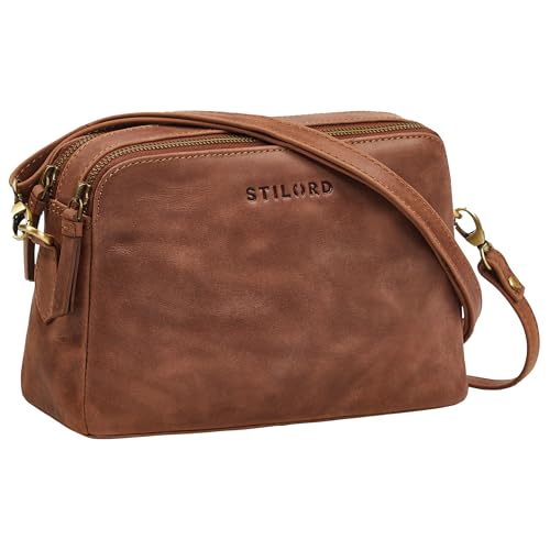 STILORD 'Rosie' Vintage Umhängetasche Damen Leder kleine Handtasche zum Ausgehen klassische Abendtasche Partytasche Freizeittasche Echtleder, Farbe:messina - braun von STILORD