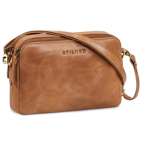 STILORD 'Rosie' Vintage Umhängetasche Damen Leder kleine Handtasche zum Ausgehen klassische Abendtasche Partytasche Freizeittasche Echtleder, Farbe:taranto - braun von STILORD