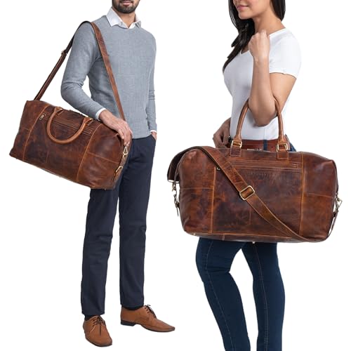 STILORD 'Rover' Reisetasche Leder groß Weekender Herren Damen XL Reisegepäck Overnight Duffle Bag echtes Rindsleder Vintage aufsteckbar, Farbe:Prestige - braun von STILORD