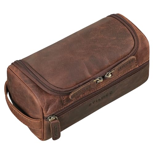 STILORD 'Rowan' Vintage Kulturbeutel zum Aufhängen Herren Leder Kulturtasche Damen Make Up Tasche Echt-Leder Kosmetiktasche Groß Waschtasche für Reisen, Farbe:Zamora - braun von STILORD