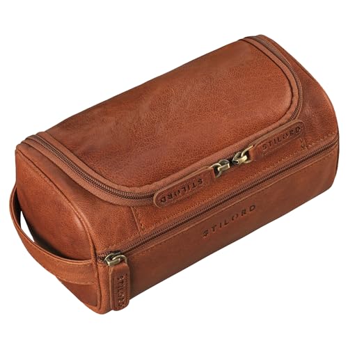 STILORD 'Rowan' Vintage Kulturbeutel zum Aufhängen Herren Leder Kulturtasche Damen Make Up Tasche Echt-Leder Kosmetiktasche Groß Waschtasche für Reisen, Farbe:maraska - braun von STILORD