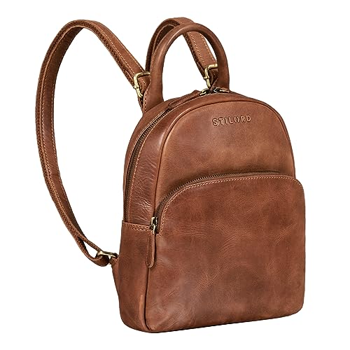 STILORD 'Ruby' Daypack Damen Leder Rucksack Kleiner Lederrucksack Vintage Rucksackhandtasche Cityrucksack für Ausgehen Shopping Tagesrucksack S Echtleder, Farbe:Andorra - braun von STILORD