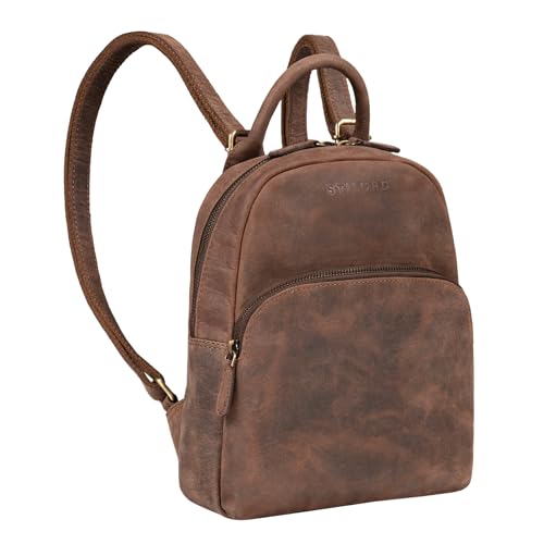 STILORD 'Ruby' Daypack Damen Leder Rucksack Kleiner Lederrucksack Vintage Rucksackhandtasche Cityrucksack für Ausgehen Shopping Tagesrucksack S Echtleder, Farbe:veleta - braun von STILORD