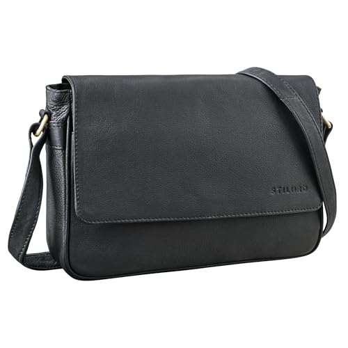 STILORD 'Ruth' Damen Handtasche zum Umhängen Leder Umhängetasche Vintage Ledertasche Crossbody zum Ausgehen klassische Abendtasche Partytasche Freizeittasche Leder, Farbe:schwarz von STILORD