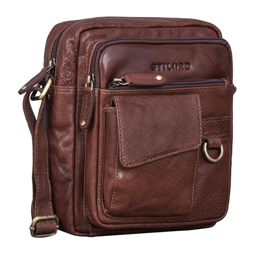 STILORD 'Ryan' Crossbody Tasche Herren Leder Kleine Herrentasche zum Umhängen Vintage Ledertasche 9,7 Zoll iPad Tasche Messenger Bag Umhängetasche Echtleder, Farbe:maraska - Dunkelbraun von STILORD