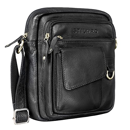 STILORD 'Ryan' Crossbody Tasche Herren Leder Kleine Herrentasche zum Umhängen Vintage Ledertasche 9,7 Zoll iPad Tasche Messenger Bag Umhängetasche Echtleder, Farbe:schwarz von STILORD