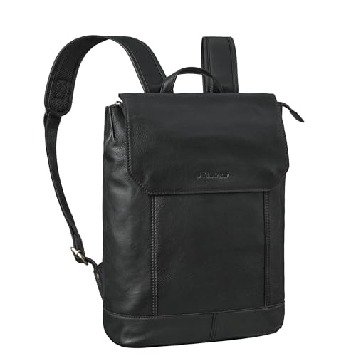 STILORD 'Sage' Vintage Leder-Rucksack für Damen Herren Rucksack Tasche Laptop 13.3 Zoll Echtleder Anti-Diebstahl Backpack für Uni Schule Arbeit, Farbe:schwarz von STILORD