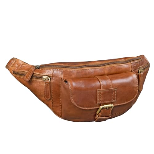 STILORD 'Sam' Vintage Bauchtasche Leder Gürteltasche groß Herren Damen Hüfttasche mit Riemen für Reisen Festival Konzert Freizeit Echtleder, Farbe:Cognac - glänzend von STILORD