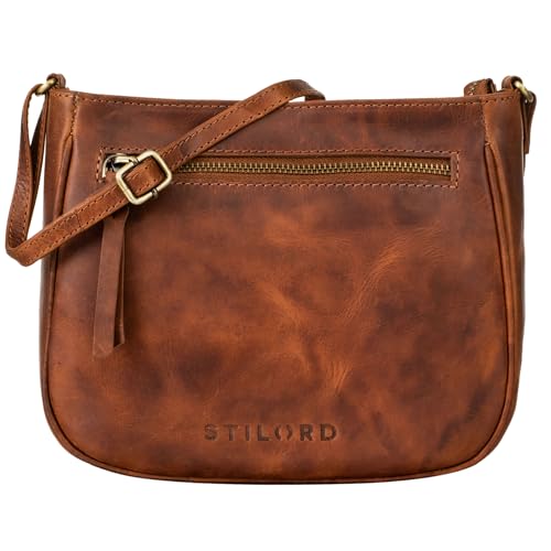 STILORD 'Samira' Handtasche Leder Frauen zum Umhängen Vintage Umhängetasche für Damen-Tasche Abendtasche Elegante Echtleder Tasche, Farbe:Porto - Cognac von STILORD