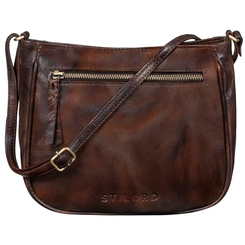 STILORD 'Samira' Handtasche Leder Frauen zum Umhängen Vintage Umhängetasche für Damen-Tasche Abendtasche Elegante Echtleder Tasche, Farbe:azorra - braun von STILORD