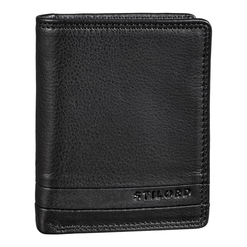 STILORD 'Sander' Mini Geldbörse Herren Leder Portemonnaie RFID Schutz Kleine Brieftasche mit Münzfach Vintage Geldbeutel Slim aus echtem Leder, Farbe:schwarz von STILORD