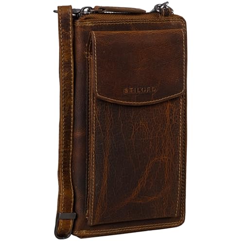 STILORD Damen Umhänge Geldbeutel aus Leder mit Handyfach - 2 in 1 Geldbörse Handytasche zum Umhängen - Crossbody Portemonnaie für Frauen 'Sarah' Echtleder groß, Farbe:luino - braun von STILORD
