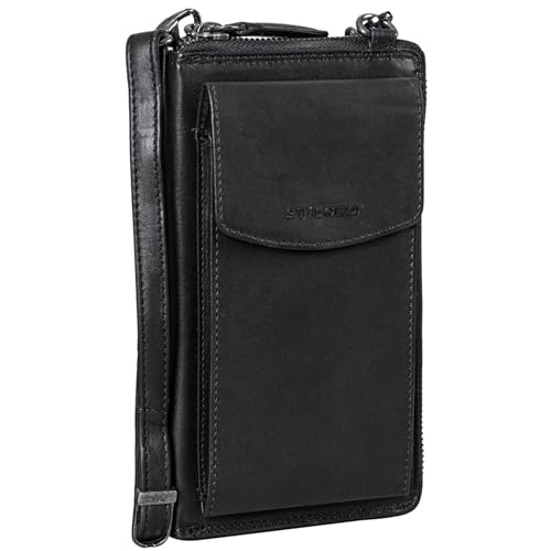 STILORD Damen Umhänge Geldbeutel aus Leder mit Handyfach - 2 in 1 Geldbörse Handytasche zum Umhängen - Crossbody Portemonnaie für Frauen 'Sarah' Echtleder groß, Farbe:schwarz von STILORD