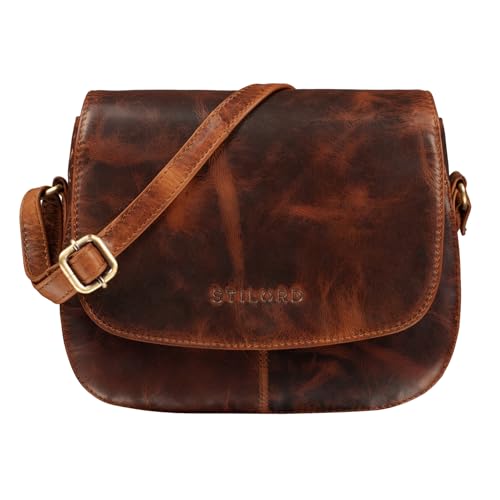 STILORD 'Savannah' Umhängetasche Damen Leder Handtasche kleine Schultertasche Crossbody Bag Ausgehtasche Partytasche Echtleder, Farbe:kara - cognac von STILORD