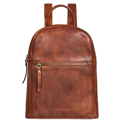 STILORD 'Scarlett' Vintage Rucksack Damen Klein Leder Rucksackhandtasche Lederrucksack für iPad & 10.1 Zoll Tablet Handtasche City Ausgehen Shopping Daypack, Farbe:brandy - cognac von STILORD