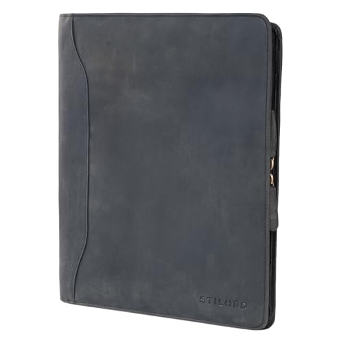 STILORD 'Scott' Vintage Dokumentenmappe Echtes Leder Schreibmappe 12,2 Zoll DIN A4 Hochwertige Aktenmappe mit Reißverschluss, Farbe:Carbon - grau von STILORD