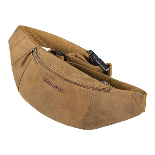 STILORD 'Shawn' Leder Gürteltasche groß Vintage Bauchtasche Festivaltasche Hüfttasche für Herren und Damen 7 Zoll Reisetasche Voll-Leder, Farbe:tan - Dunkelbraun von STILORD