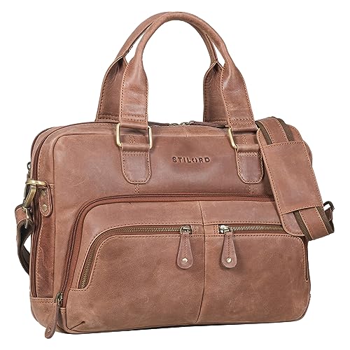 STILORD 'Sheldon' Aktentasche Herren und Damen Leder Laptoptasche 15,6 Zoll Business Tasche Damen Bürotasche mittelgroß Echtleder, Farbe:Messina - braun von STILORD