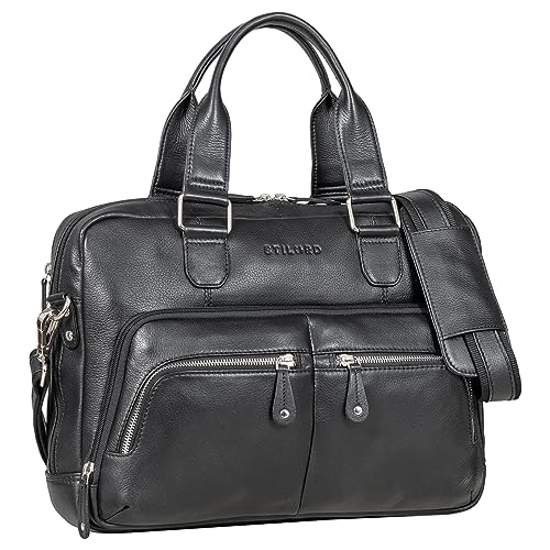 STILORD 'Sheldon' Aktentasche Herren und Damen Leder Laptoptasche 15,6 Zoll Business Tasche Damen Bürotasche mittelgroß Echtleder, Farbe:schwarz von STILORD