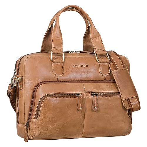 STILORD 'Sheldon' Aktentasche Herren und Damen Leder Laptoptasche 15,6 Zoll Business Tasche Damen Bürotasche mittelgroß Echtleder, Farbe:taranto - braun von STILORD