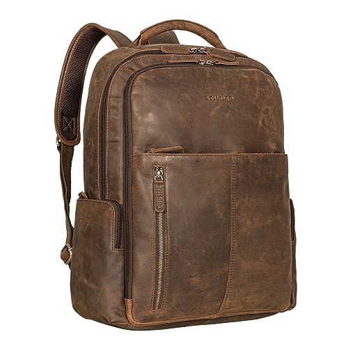 STILORD 'Sherlock' Laptoprucksack 17 Zoll Leder Herren Vintage Studenten Rucksack Damen Leder Cityrucksack groß Messenger Rucksack 17 Zoll Retro, Farbe:zamora - braun von STILORD