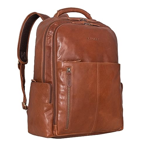 STILORD 'Sherlock' Laptoprucksack Damen und Herren 17 Zoll Leder ideal als Studenten Rucksack Leder Cityrucksack groß Messenger Rucksack Retro und Lederrucksack Echtleder, Farbe:maraska - braun von STILORD